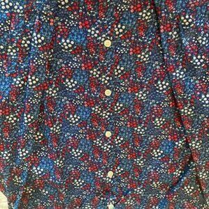 LLBean 3/4 sleeve, button-down shirt, multi floral on blue size L